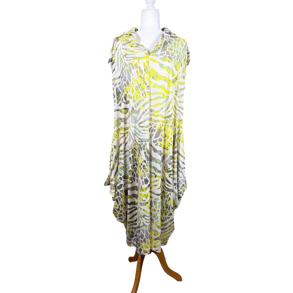 Kozan Dress Women Large Sleeveless Maxi Abstract Animal Print Yellow Grey Pocket